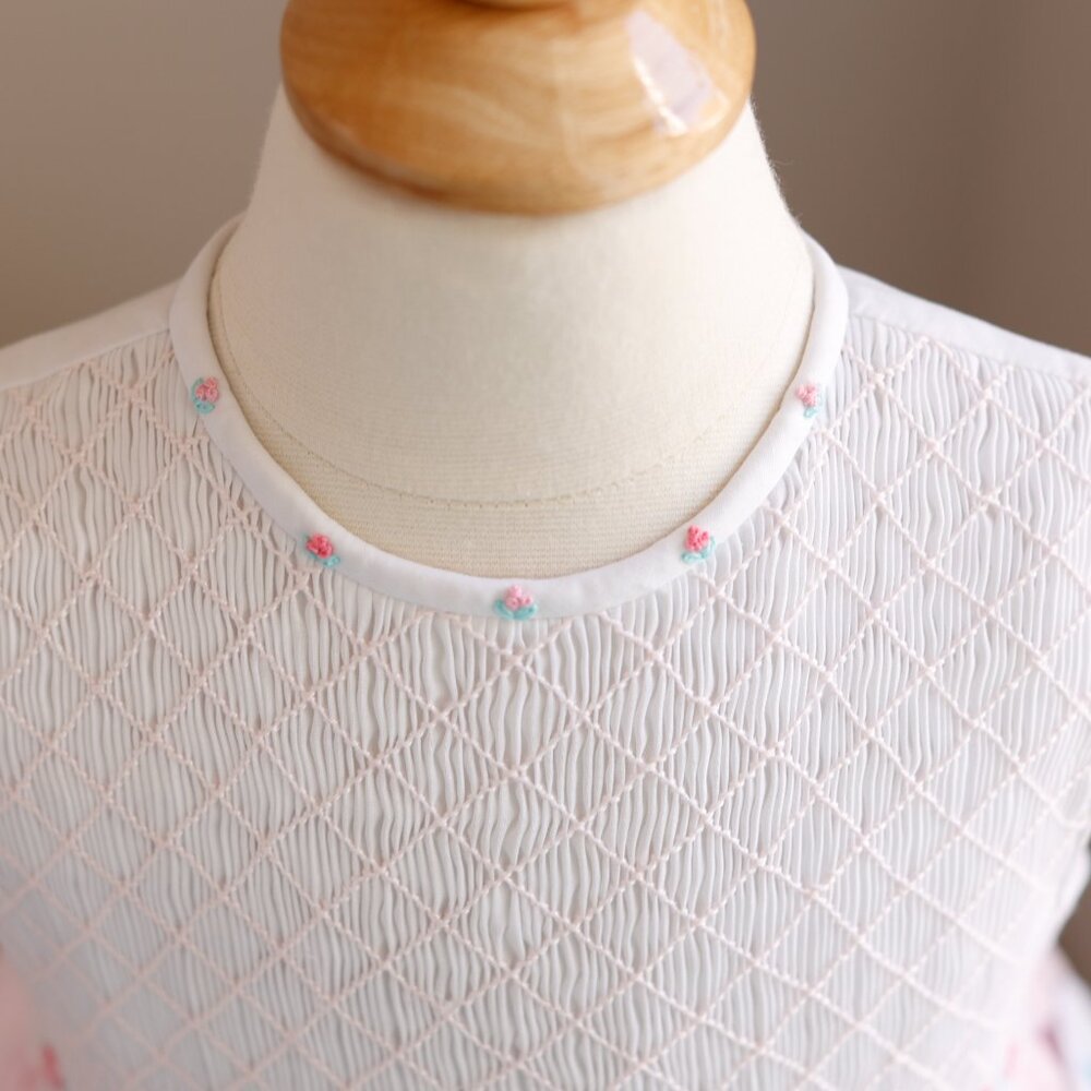 Smocked Pink & White Dress Embroidery Pin Tucks Luli & Me Spring Summer NWT - Picture 2 of 6